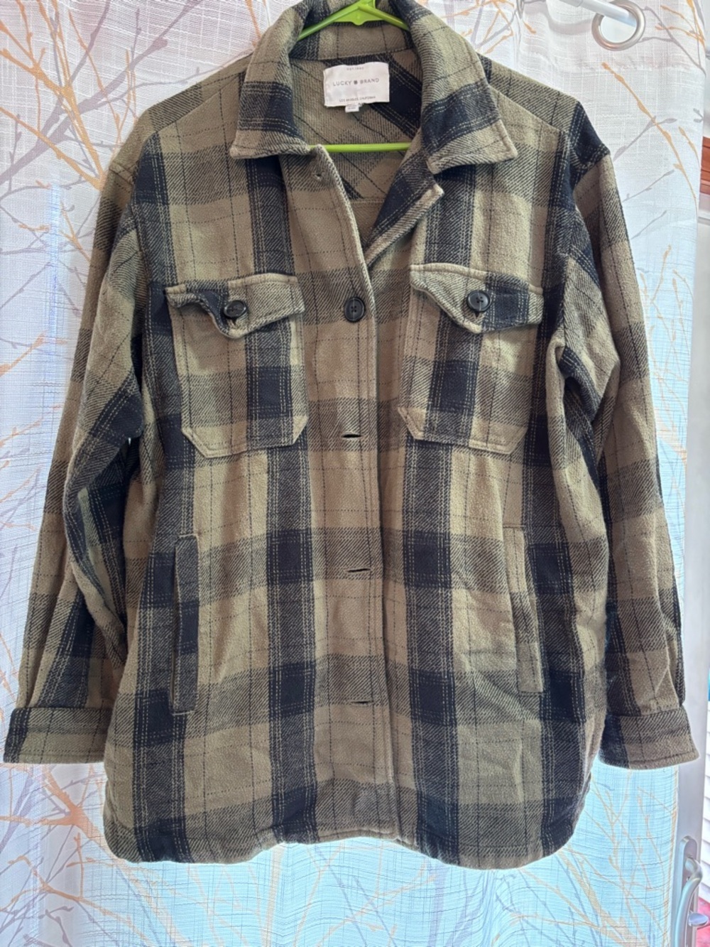 Lucky Brand Olive and Black Plaid Utility Jacket